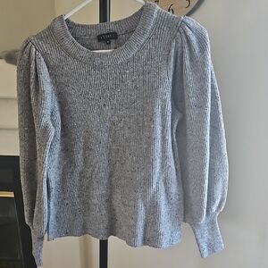Women's Gray Ribbed Puff-Sleeve Sweater